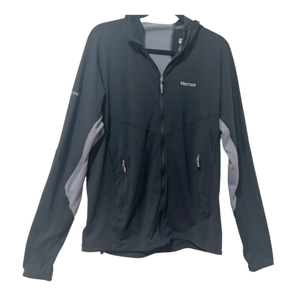 Marmot Womens Hoodie Black Gray Full Zip Thumbholes‎ Performance Jacket Sz Large